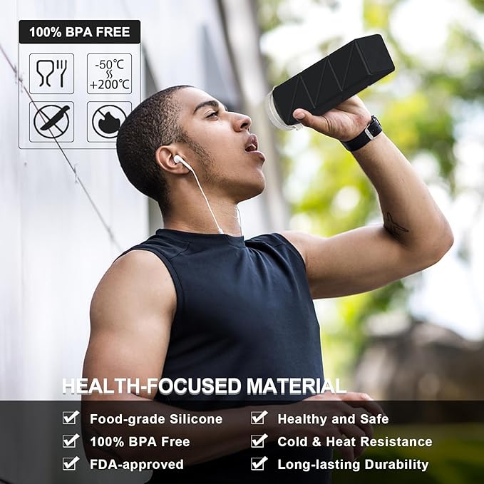 Collapsible Water Bottles, Silicone Foldable Portable Water Bottle 610ml, Lightweight Reusable Leakproof for Travel Camping Hiking Cycling Yoga Sports Outdoor