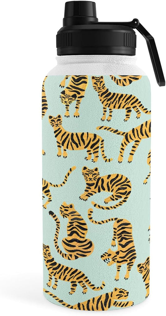 Deny Designs Water Bottle, Sport Lid 32 oz, Cat Coquillette Tiger Collection Mint Orange