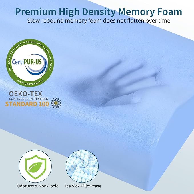 Memory Foam Pillows Neck Pillow for Pain Relief, Ergonomic Cervical Pillow Neck Shoulder Support Bed Pillow for Side Back Stomach Sleeper, Orthopedic Contour Pillow for Sleeping