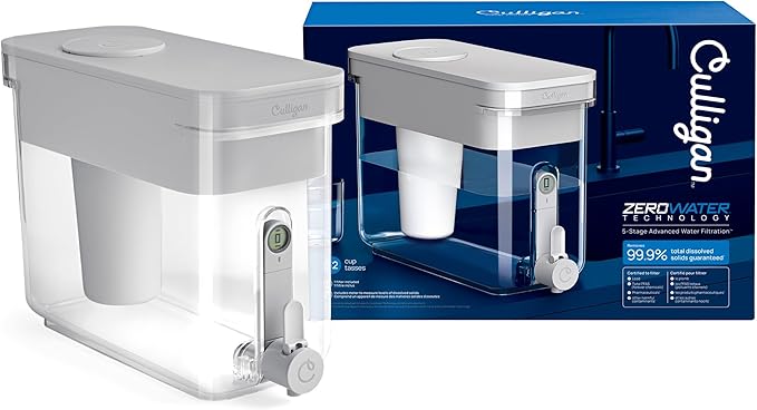 Culligan with ZeroWater Technology 32-Cup Water Filter Dispenser – Includes 5-Stage Advanced Water Filter, Certified to Reduce Lead, Total PFAS (Forever Chemicals), Mercury, Fluoride, and Chlorine