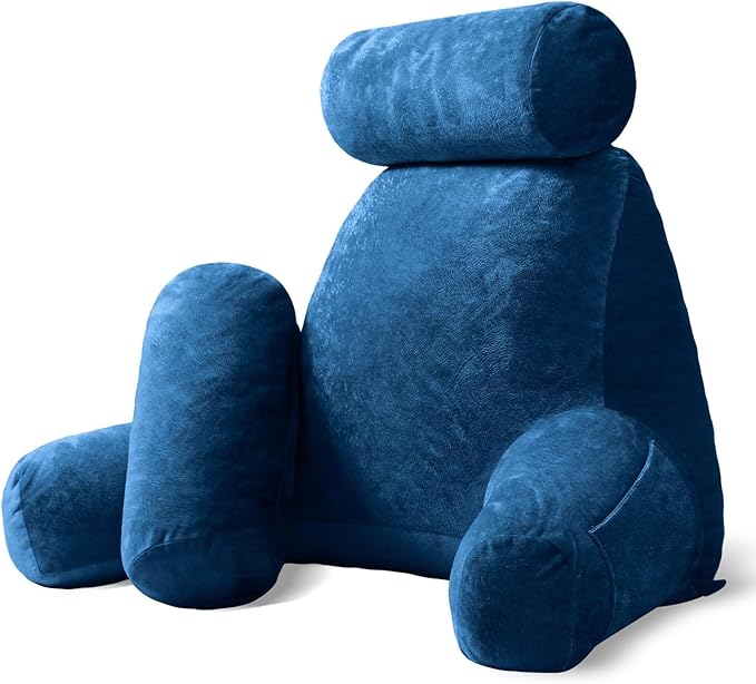 Sasttie Reading Pillow for Sitting in Bed Adult, Extra Large Back Pillow for Bed, Backrest Pillow with Detachable Head Support Cushion, College Dorm Essentials for Girls and Boys, Navy
