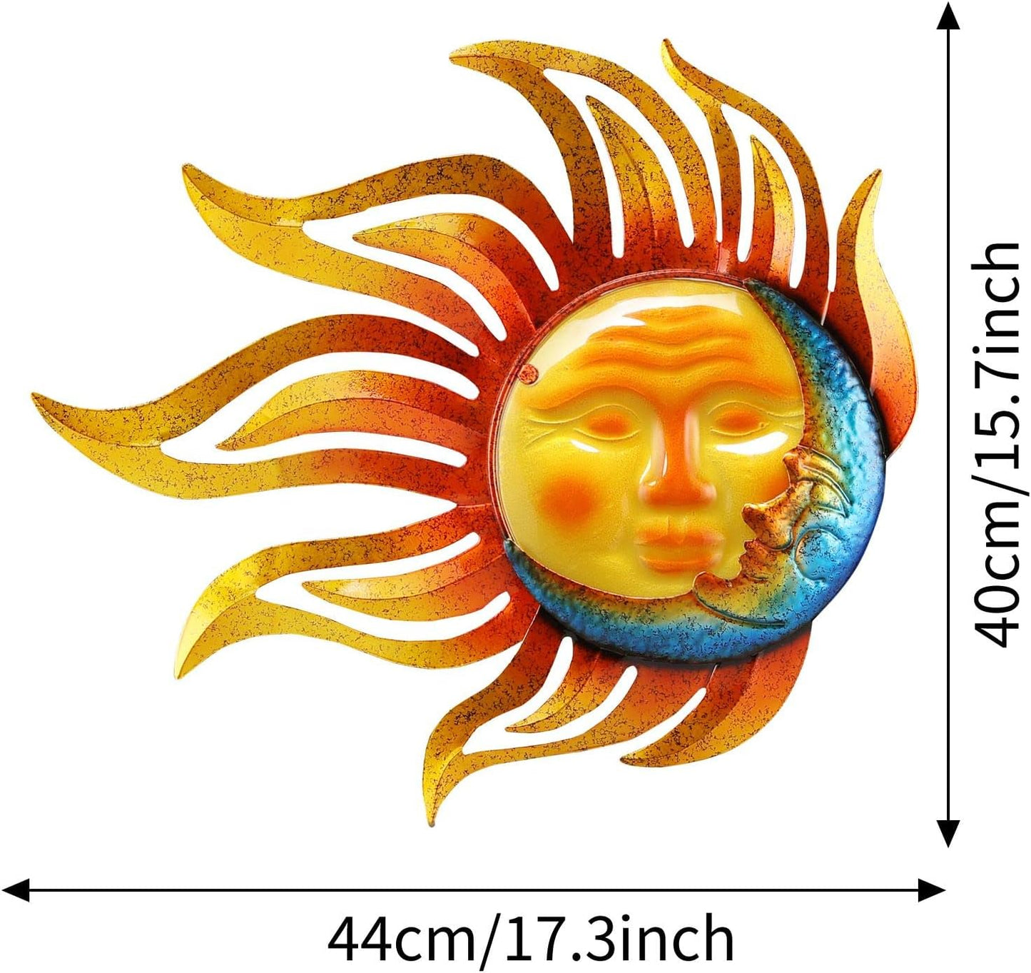 Metal Sun Wall Decor Outdoor Garden Fence Art Sun Moon Wall Art Hanging Lndoor Living Room Yard Home Wall Sculpture