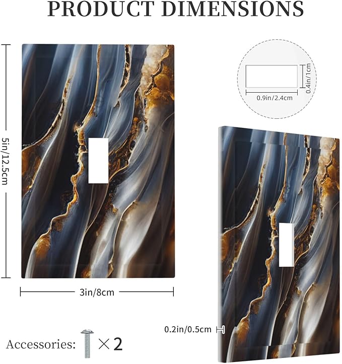 Gradient Abstract Ripple Blue Gold Marble Printed 1 Gang Light Switch Covers Single Toggle Wall Plate Decorative Switchcover Electrical Switchplate for Kitchen Bathroom Bedroom Decor
