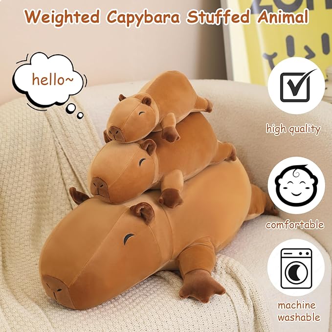 SQEQE Weighted Capybara Plush, Weighted Capybara Stuffed Animal for Anxiety, Cute Capybara Plushies Soft Capybara Pillow Toy Gift for Kids Adults 9.8 Inch, 0.8 lbs