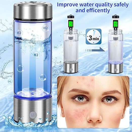 Hydrogen Water Bottle, 420ML Hydrogen Water Bottle Generator with SPE Pem Technology,3min Electrolysis Hydrogen Water Machine,Portable Hydrogen Water Generator for Office, Travel, Sports and Daily.