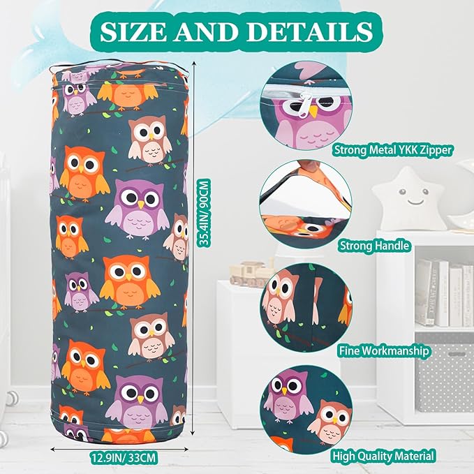 Stuffed Animal Bean Bag Storage Chair for Kids Cover Only (No Filler), Organize, Sit, Play & Boxing, 100% Cotton Canvas Washable, Ultra Soft Cylinder Long Vertical Zipper Best Gift for Child