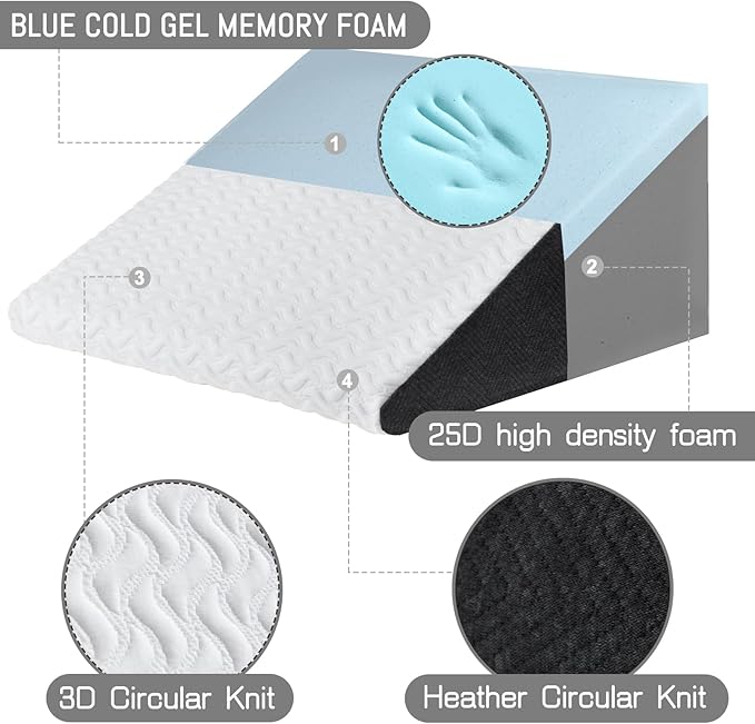 Cosmoluxe 12" Bed Wedge Pillow with Cooling Memory Foam Top, Triangle Pillow for Acid Reflux, Heartburn, Snoring, and GERD Relief, Headboard Wedge to Reduce Neck and Back Pain