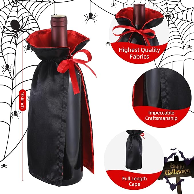 SIRIPHUM Halloween Wine Bottle Cover Decoration,Dracula Halloween Wine Cover,Vampire Halloween Wine Holder,Party Decor Or Fall Hostess Gift (2)