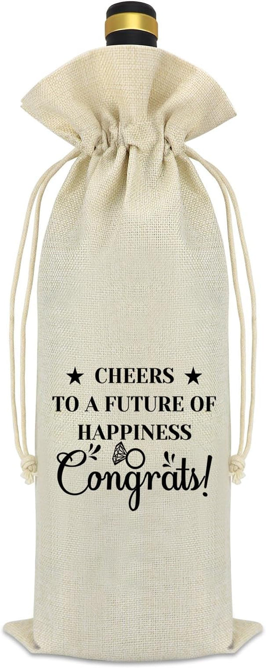 Engagement Gifts for Him Her Wedding Congratulations Gifts Engaged Wine Bag Newly-Engaged Gifts Engagement Gifts for Couples Mr and Mrs Gift Bridal Shower Gift Reusable Burlap Wine Bottle Bag Cover
