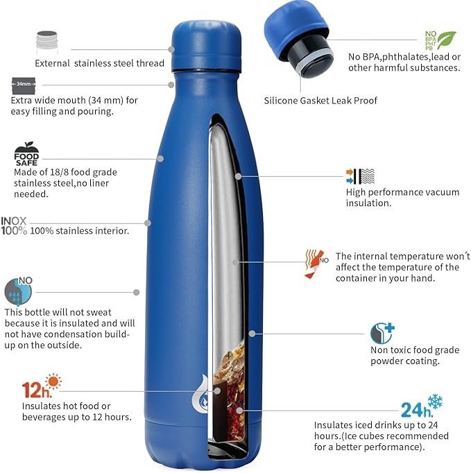 BJPKPK 17oz Stainless Steel Water Bottles Dishwasher Safe Sports Insulated Water Bottle-Blue