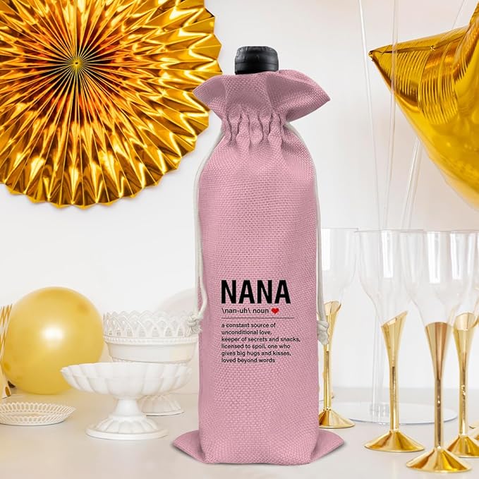 HOIJAUMAI Nana Gifts Grandma Gift Nana Definition Wine Bag Grandma Wine Gift Bags for Birthday Mother's Day (Pink)