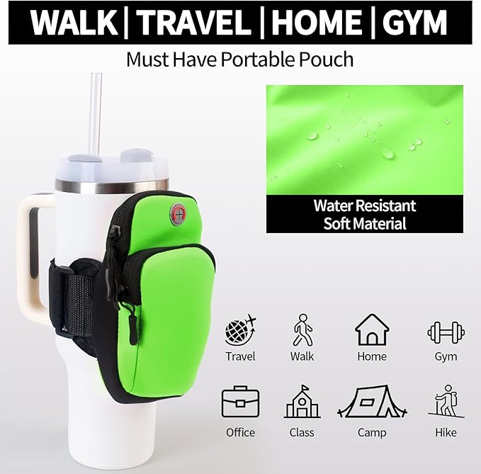 Purse Compatible with Stanley 40 oz and 30 oz Tumbler,Water Proof Purse Cup Holder with Adjustable Strap for Stanley Accessories, Multiple Pockets for Keys,Phone,Card,Fluorescent Green