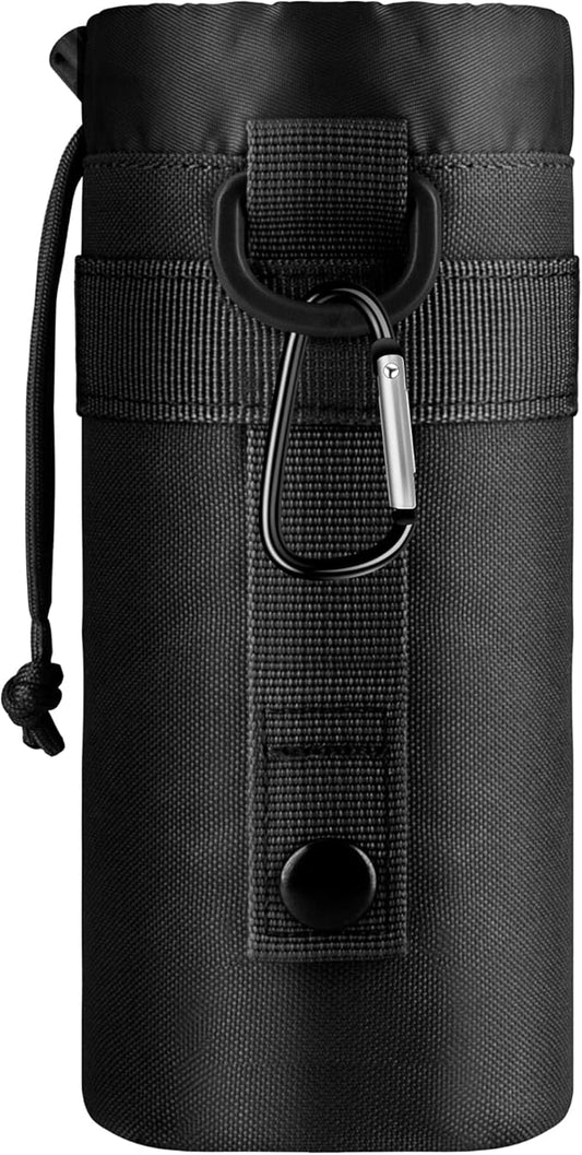 IronSeals Adjustable Tactical Water Bottle Pouch Foldable MOLLE Water Bottle Holder Drawstring Open Top Travel Water Bottle Bag