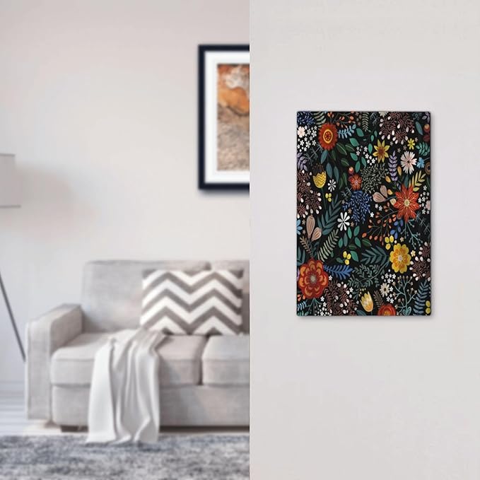 Vintage Colorful Flower Boho Floral Rustic Dark Leaves 1 Gang Light Switch Covers No Device Wall Plate Decorative Blank Switchplate Electrical Faceplate for Farmhouse Country Bedroom Decor