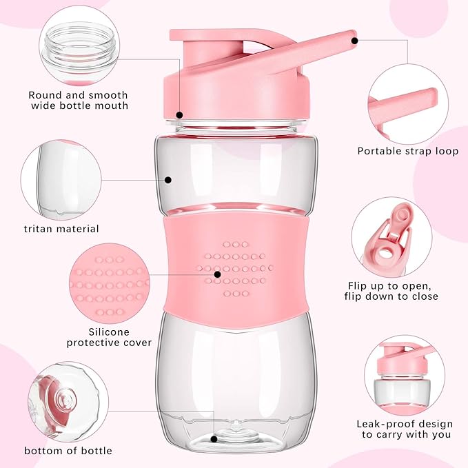 Hushee Water Bottles for Kids 12 oz Leak Proof Drinking Bottle Bulk Plastic Sports Bottles Clear Water Bottle Flip up Portable for School Students Boys Girls Travel Outdoor