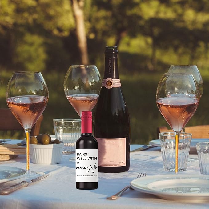 24Pcs New Job Mini Wine Labels, New Job Gifts for Women Men, Promotion Goodbye Farewell Leaving Job Gifts for Coworkers Women, Pairs Well with A New Job Mini Wine Bottle Stickers Labels.