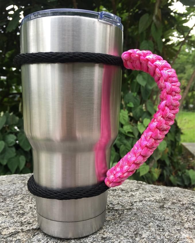 Handmade Paracord Handle for Yeti/Rtic/Ozark Trail Rambler 30 OZ Tumbler. pink/white