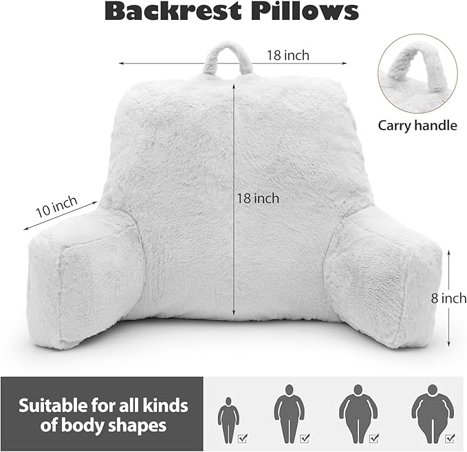 Reading Pillow Large Bed Pillow,Backrest with Arms, Back Support for Sitting Up in Bed, Couch for Lounging Bedrest,White