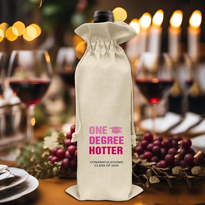HOIJAUMAI Graduation Gifts for Women Her Graduation Wine Bag One Degree Hotter Class of 2024 Graduation Wine Gift Bags