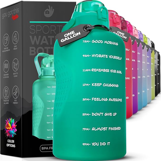 Motivational Water Bottle with Straw & Handle,One Gallon Water Bottle 128 oz/3.8L,Reusable Water Jug, Achieve All-Day Hydration SpillProof, BPA FREE