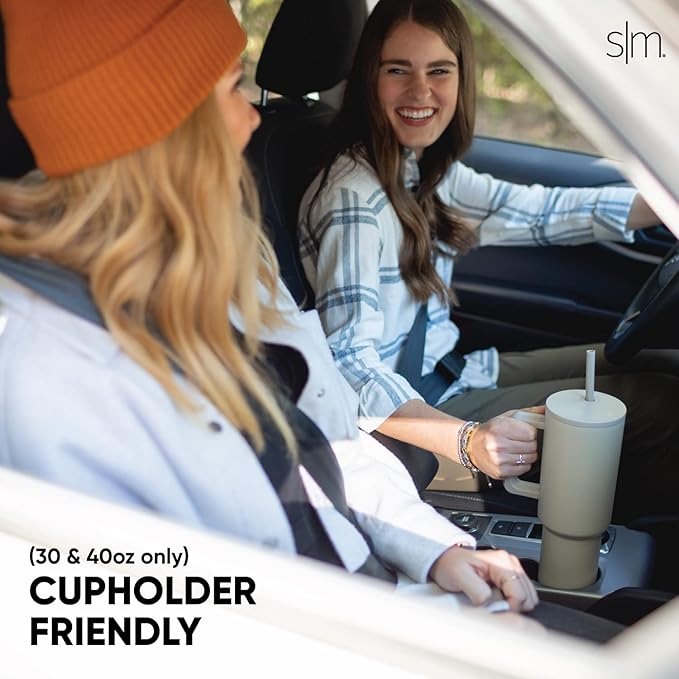 Simple Modern 40 oz Tumbler with Handle and Straw Lid | Insulated Cup Reusable Stainless Steel Water Bottle Travel Mug Cupholder Friendly | Gifts for Women Him Her | Trek Collection | Cream Leopard