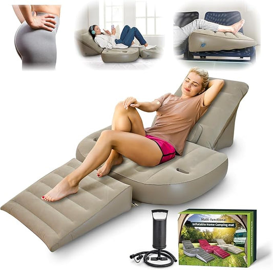 Nevife Inflatable 3pcs Bed Wedge Pillow Set with Hole-Reading Pillow&Back Support,Leg Pain Relief,Adjustable Pillows for Acid Reflux,GERD,Sleeping,Leg,Back Support-Restful Sleep and Travel (Brown)