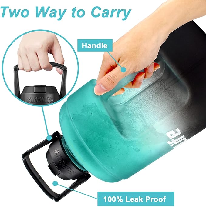 QuiFit Half Gallon Water Bottle - with Straw & Motivational Time Marker Leak-Proof BPA Free Reusable Gym Sports Outdoor Large(73OZ) Capacity Water Jug(Green/Black Gradient,Half Gallon)