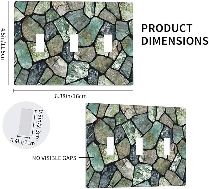 Green Stone Texture Triple Toggle Light Switch Wall Plate Cover Decorative 3-Gang for Room Bathroom Bedroom Home Kitchen Three Lightswitch Polycarbonate 4.5" x 6.38"