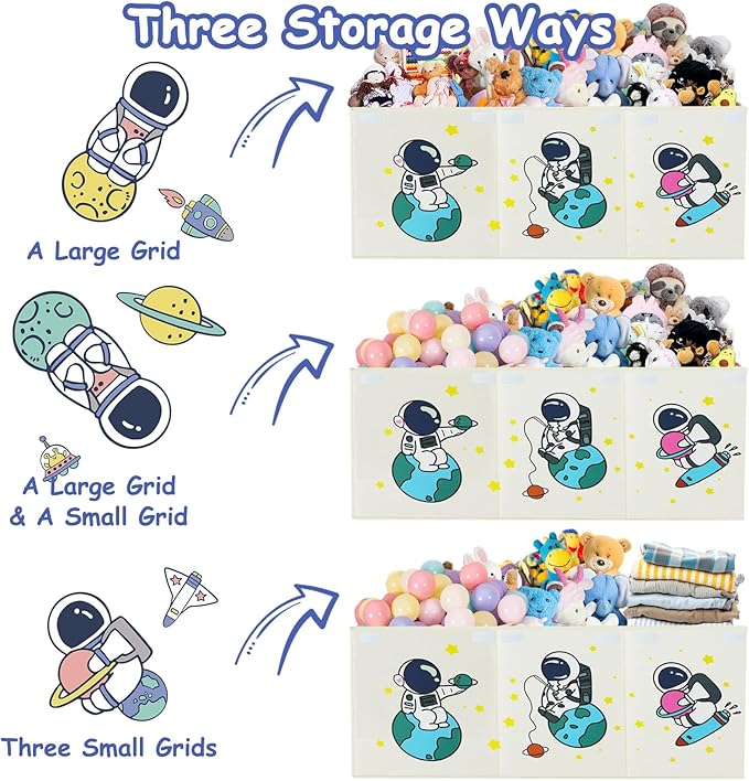 Toy Storage Box with Lid,Extra Large Toy Box Chest Bin Organizer Basket with Dividers for Toddlers,Kids,Boys,Girls,Living Room Area (Beige Astronaut)