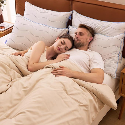 felo Feather Down Pillows Set of 4, Queen Size Goose Pillow for Sleeping, Luxury Hotel Collection Bed Pillow, Support Pillow for Side Back Pain Sleepers, 100% Organic Cotton (20" x 30")