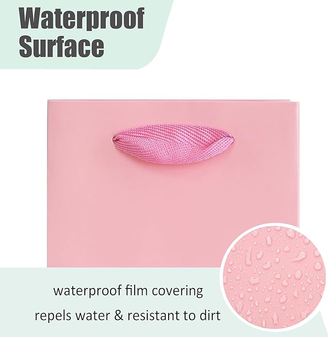 KEYYOOMY Wine Gift Bags - 10 Pack Pink Kraft Paper Wine Bottle Gift Bags with Handles for Wedding Birthday Housewarming Christmas Party Supplies(10CT, 13.8x4.3x3.5 IN, Pink)