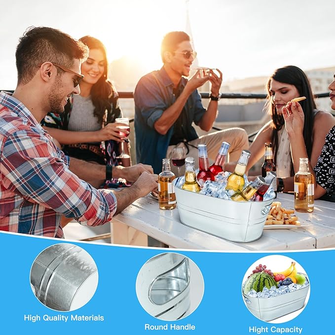 4PCS 3 Gallon Galvanized Tub, Beverage Tub, Ice Buckets for Parties With Carry Handles, Drink Buckets for Parties, Beverage Tubs for Parties, Mimosa Bar Supplies