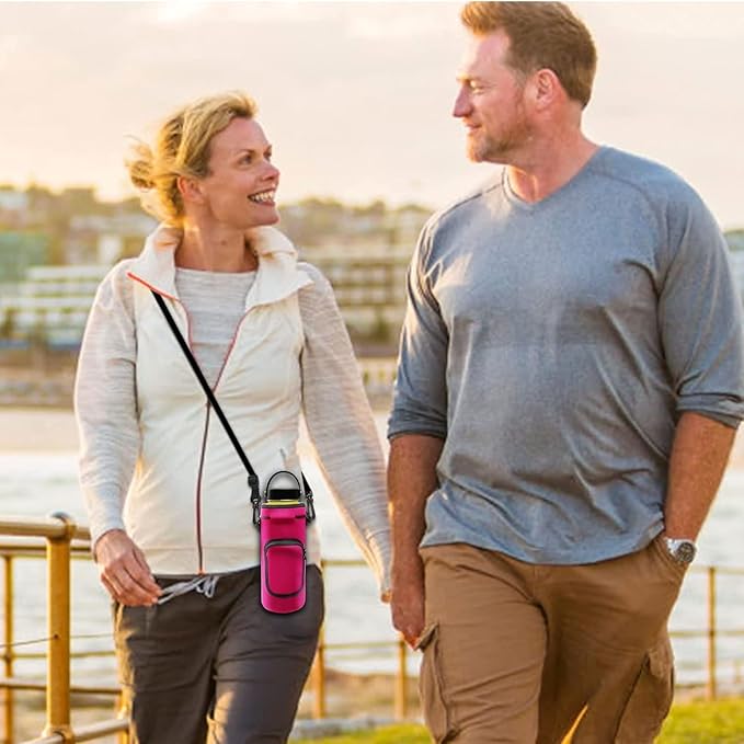 Neoprene Carrier Water Bottle Insulation Sleeve,Waterproof, Anti-Slip, Anti-Scratch Pouch with Shoulder Strap, fit for Owala Insulated Stainless Steel Water Bottle (Rose Red, For 40 oz)