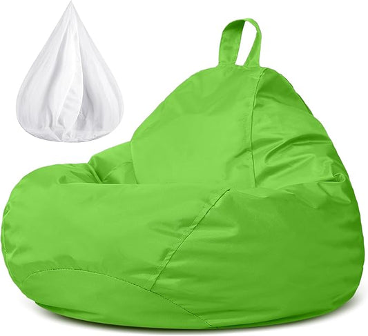 Meonum Bean Bag Chair Cover(No Filler) for Kids Stuffed Storage Bean Bag Chair Cover with Inner Liners for Easy Cleaning Bean Bag for Organizing Children (Green,27.6 x 31.5 Inch)