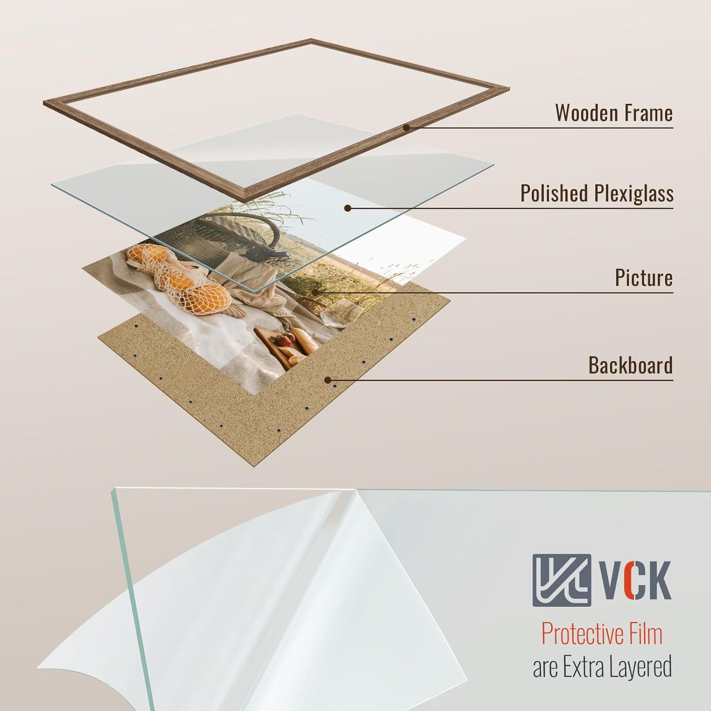 VCK 24x30 Poster Frame 3 Pack, Brown Walnut Wood Picture Frame, Exclusive Wood Grain, Wall Mounting Hanging