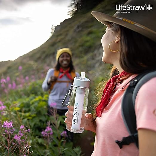 LifeStraw Go Water Filter Bottle with 2-Stage Integrated Filter Straw for Hiking, Backpacking, and Travel, Clear