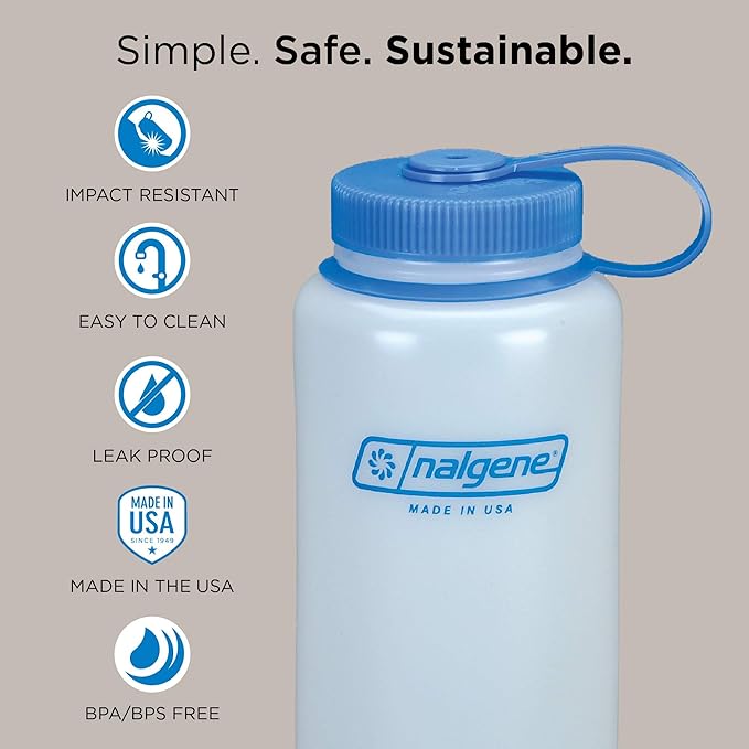 Nalgene Sustain Tritan BPA-Free Water Bottle Made with Material Derived, 32 OZ, Narrow Mouth, Gray & Sustain Tritan BPA-Free Water Bottle Made with Material Derived, 48 OZ, Wide Mouth, Seafoam