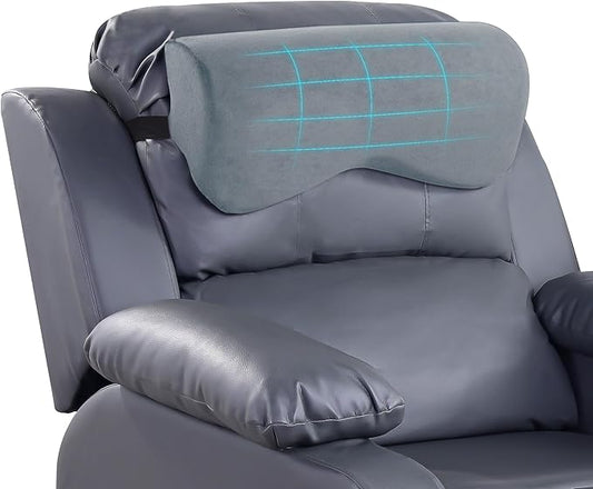 HOMBYS Cervial Recliner Neck Pillow for Pain Relief, Foam Headrest Pillow with Strap for Securing, Extra Large & Non-Slip Neck Pillow for Recliner, Sofa, Office Chair, Car, Gaming Chair, Light Grey