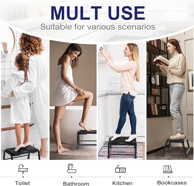 HBTower Step Stools for Adults with Non-Slip Rubber Feet, Holds Up to 300 lbs, Lightweight Stepping Stools for Bedroom Kitchen Bathroom, Bed Steps for High Beds