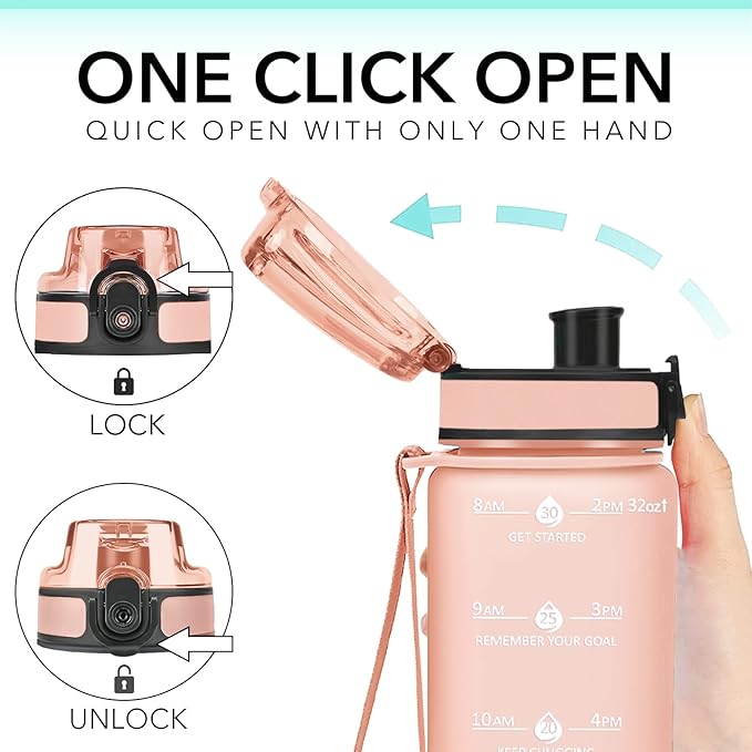 GOSWAG 32oz Motivational Water Bottles with Time Marker and Fruit Strainer, Sports Water Bottle with Times to Drink, Leakproof, Reusable Plastic Bottle with Strap no Straw for Gym, School