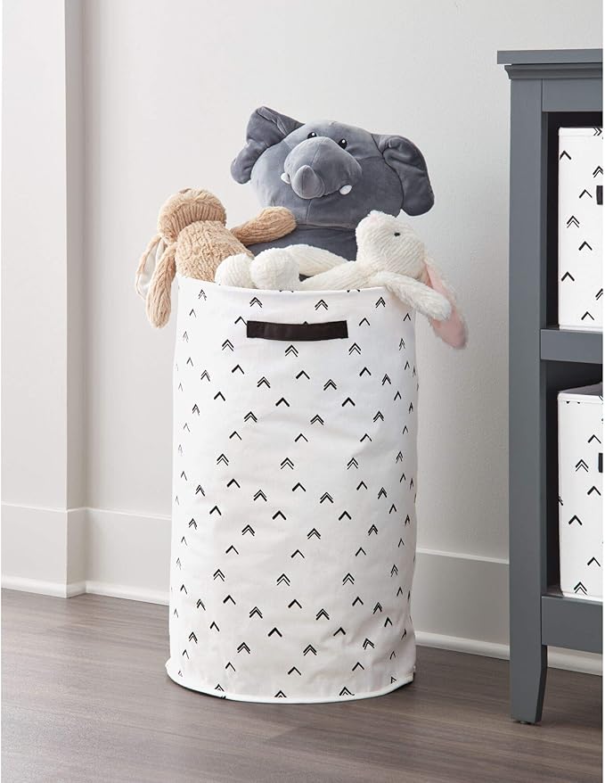 iDesign Arrow Fabric Round Storage Bin, Basket Container Mini Hamper with Dual Side Handles for Closet, Bedroom, Laundry, Clothing, Toys, Nursery - Black and White