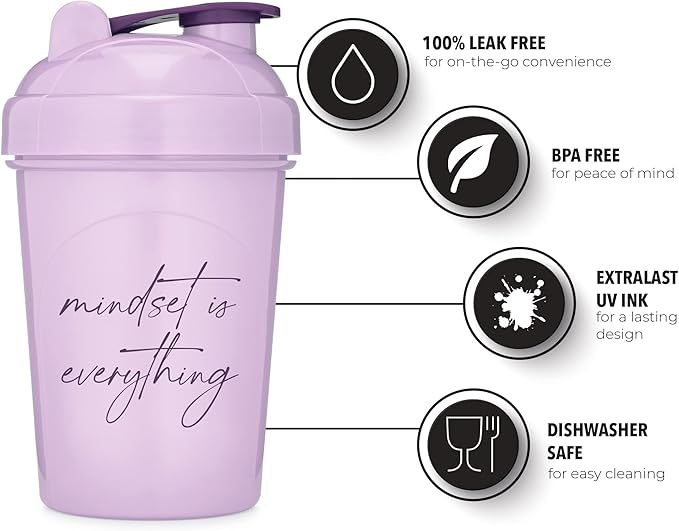 GOMOYO [2 Pack 20 Ounce Shaker Bottle with Motivational Quotes | Protein Bottle with Mixer Agitators | Blender Shaker Bottle for Protein Mixes Pack is BPA Free and Dishwasher Safe
