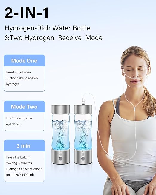 Hydrogen Water Bottle, Hydrogen Water Bottle Generator with SPE PEM Technology Water Ionizer, Hydrohealth Hydrogen Water Machine Improve Water in 3 Mins for Home, Office, Travel, Daily Drinking