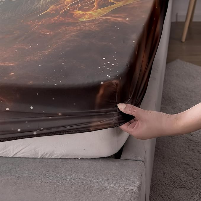 AILONEN Tiger Fitted Sheet Set Full Size, 3D Fire Animal Tiger Bed Sheet Wildlife Sheet Set,Teen Boys 3 Pieces Printed Safari Tiger Fitted Sheet with 2 Pillowcases