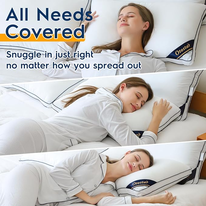 OTOSTAR Pillows Queen Size Set of 2 Bed Pillows for Sleeping Cooling Pillows 2 Pack with 3D Microfiber Filling Breathable Cover Pillows for Back Stomach or Side Sleepers Soft Fluffy Pillows for Bed