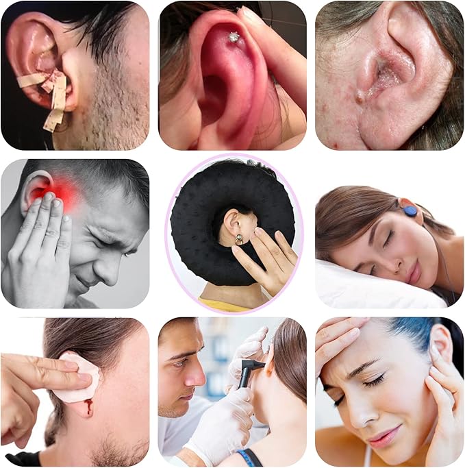 Ear Hole Piercing Pillows for Ear Pain Side Sleeping CNH Pillow Pressure Sore Pain Relief Ear Guard Protector Lifesaver Tinnitus Support Neck Head, Minky Dot Black