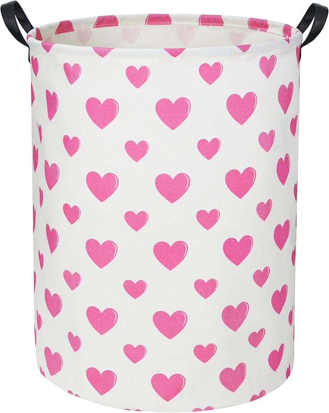 Pink Heart Kids Laundry Basket Baby Hamper Pink Heart Toy Storage Bin for Boys Room Decor Baby Nursery Hamper Gift Baskets for Bedroom Bathroom(Pink Heart)