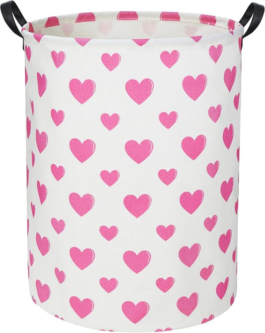 Pink Heart Kids Laundry Basket Baby Hamper Pink Heart Toy Storage Bin for Boys Room Decor Baby Nursery Hamper Gift Baskets for Bedroom Bathroom(Pink Heart)