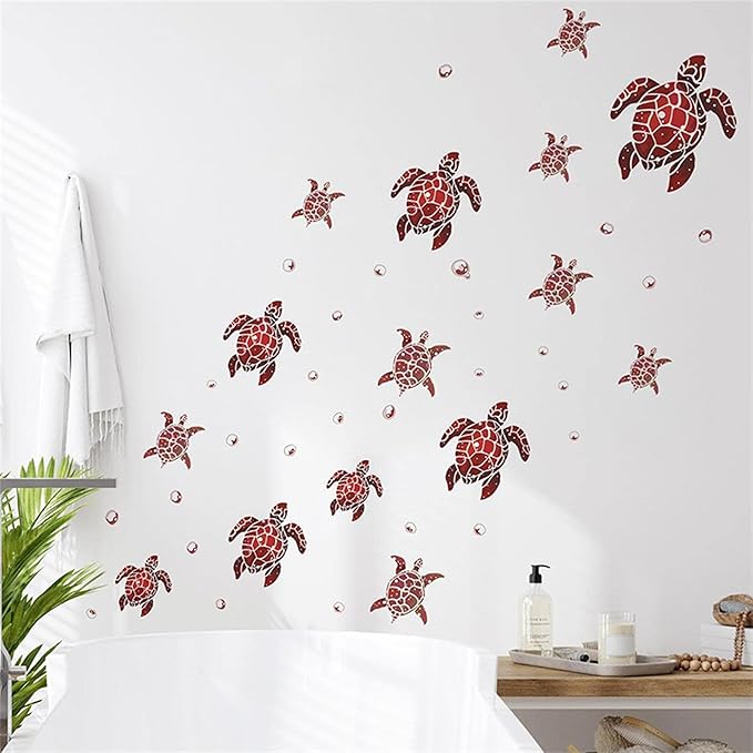 Waterproof Removable Watercolor Turtles Vinyl Wall Decal for Nursery Kidsroom School Classroom Livingroom Bedroom Bathroom Sea Life Sticker in Coastal Ocean Theme