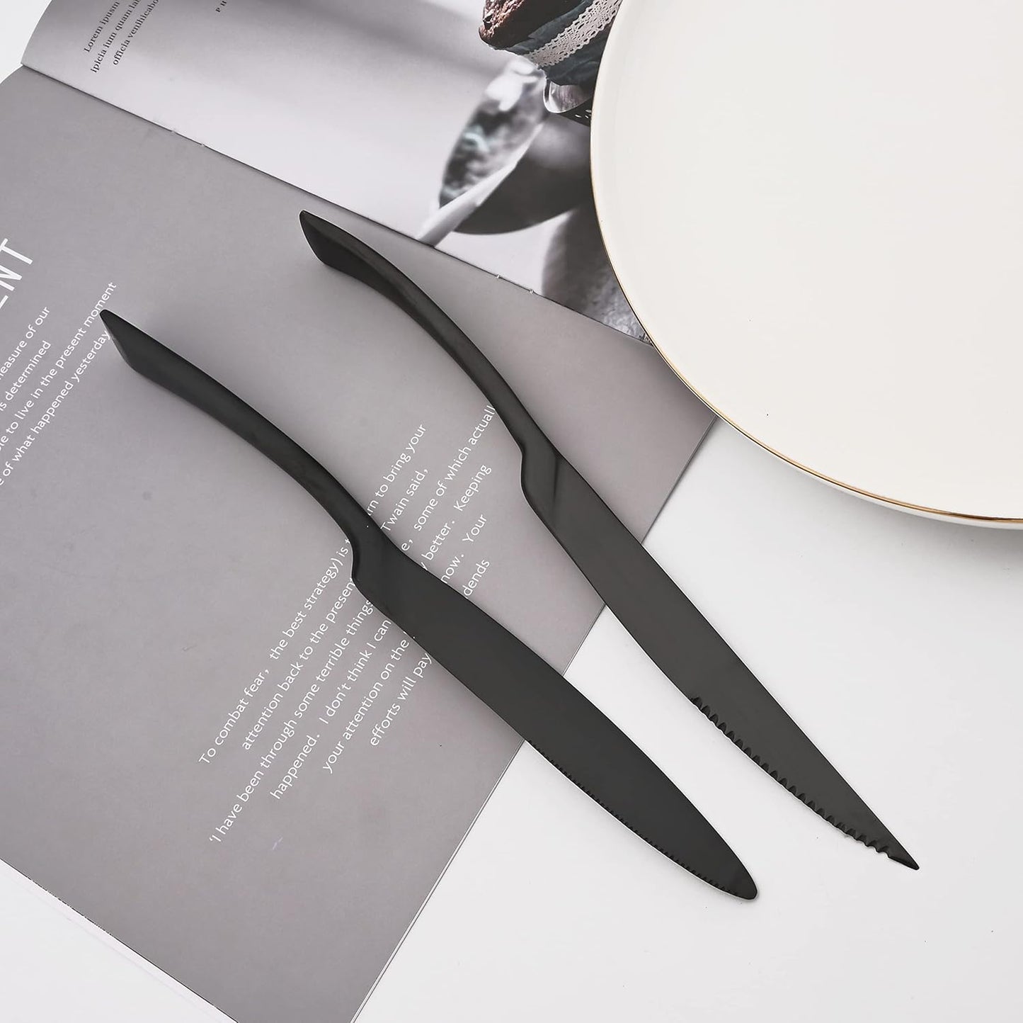 Luxury Silverware Set Flatware Cutlery 18/10 Stainless Steel Matte Polishing Metal Utensils Set Group Service for 1, 6-piece, Black